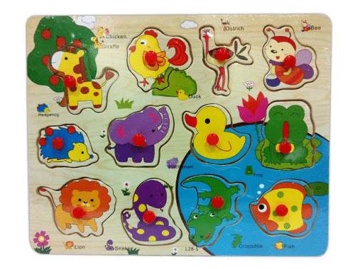 Cute Animal Names Learning Wooden Puzzle for Toddlers