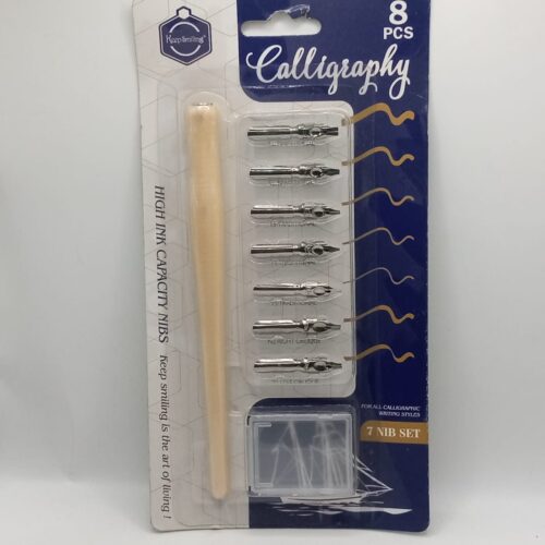 Keep Smiling 8 Pcs Set 7 Calligraphy Dip Pen Set Nibs, 1 Lacquered Wooden Handle and 1 Plastic Case for Nibs Suitable for All Calligraphic Writing Styles