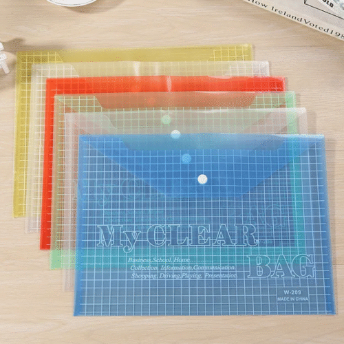 50pcs A4 transparent office study file bags, Transparent folder, Closure Folder, Color classification information bag